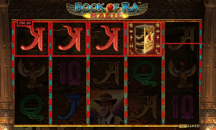 Interfaccia di Book of Ra Magic con pannello per puntate, linee e saldo virtuale